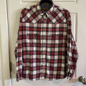 Jachs Girlfriend Plaid Flannel Shirt Women Button Down Long Sleeves Top Size L
